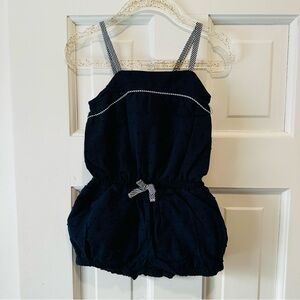 Savannah Navy Kids Romper with Striped Accents